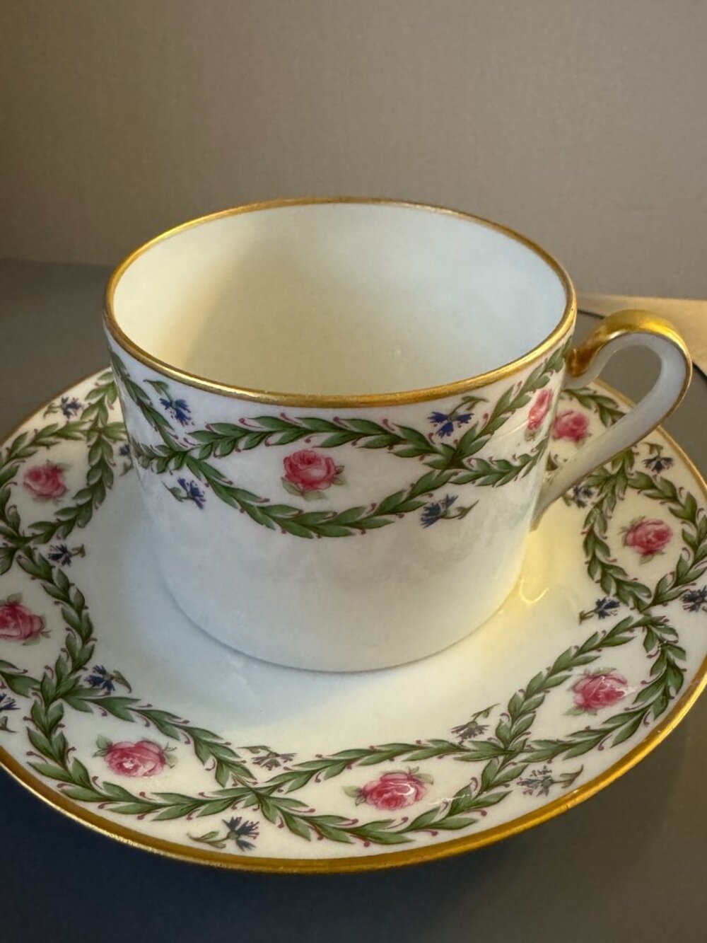 Vintage Limoges France Coiffe et Cie Pink Roses Teacup and Saucer